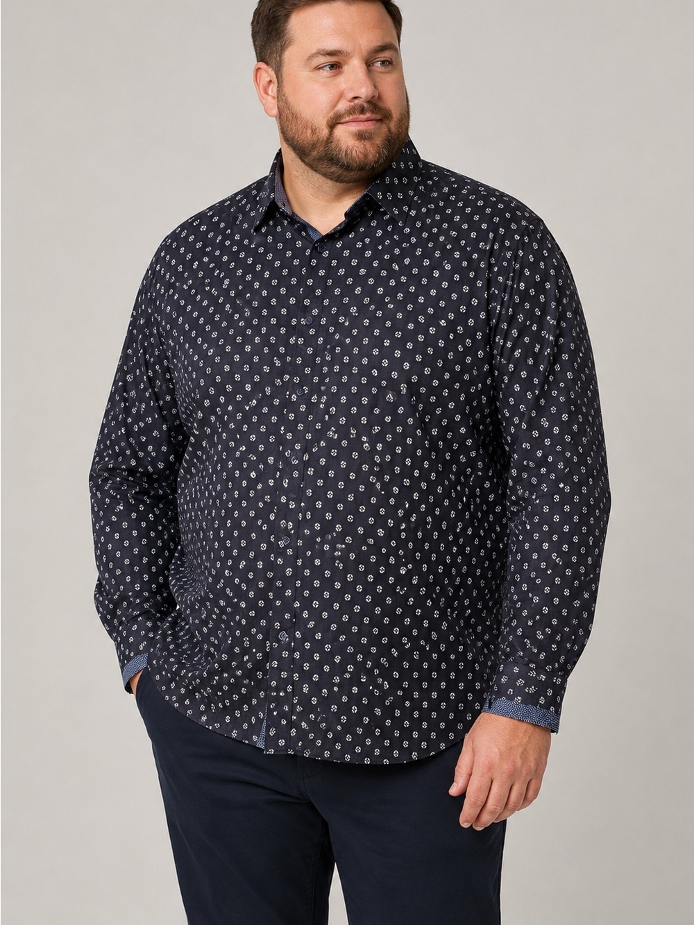 Ted Baker London Men’s 3XL Navy Geo Print Cotton Button Down Shirt
